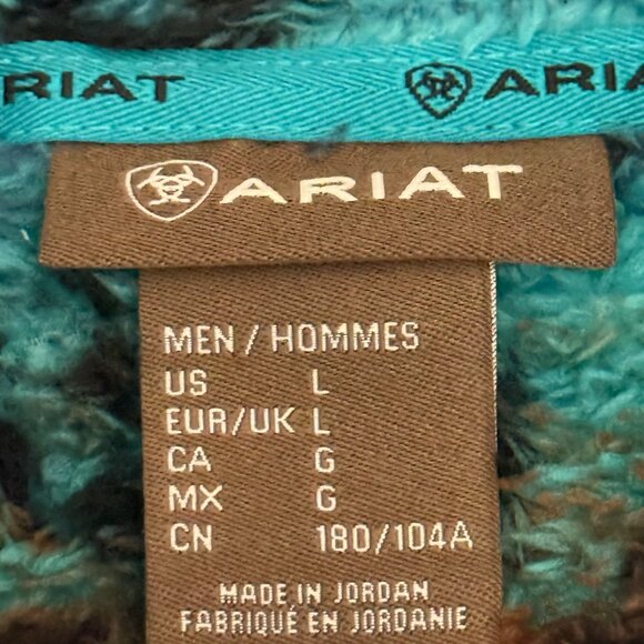 Ariat Men's Pullover Enamel Blue Serape Polar Bear Fleece Hood Size Large NWT - Picture 9 of 11